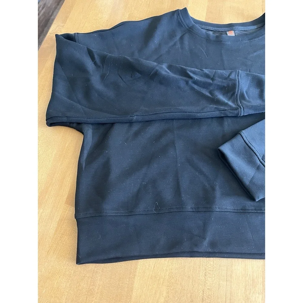 Mono B Womens Pullover Sweatshirt Sz L Large Black Cropped Long Sleeve Shirt NWT